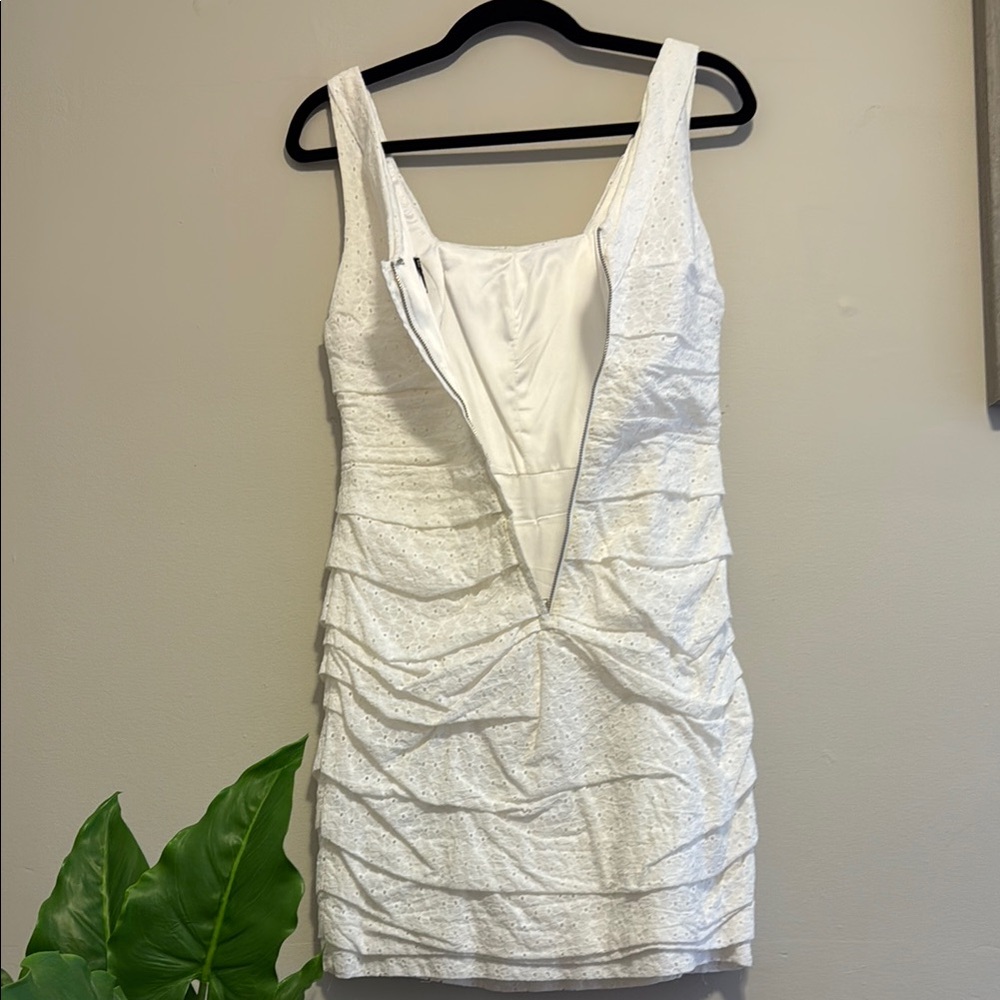 Express Rouched Eyelet White Mini Dress - Picture 14 of 16